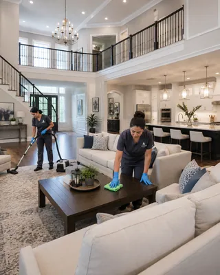 Cleaner working in a large open home