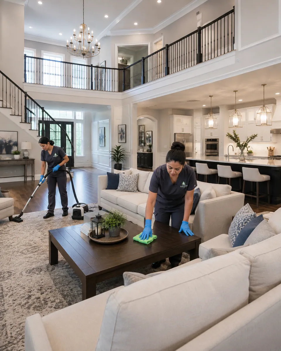 Cleaner working in a large open home