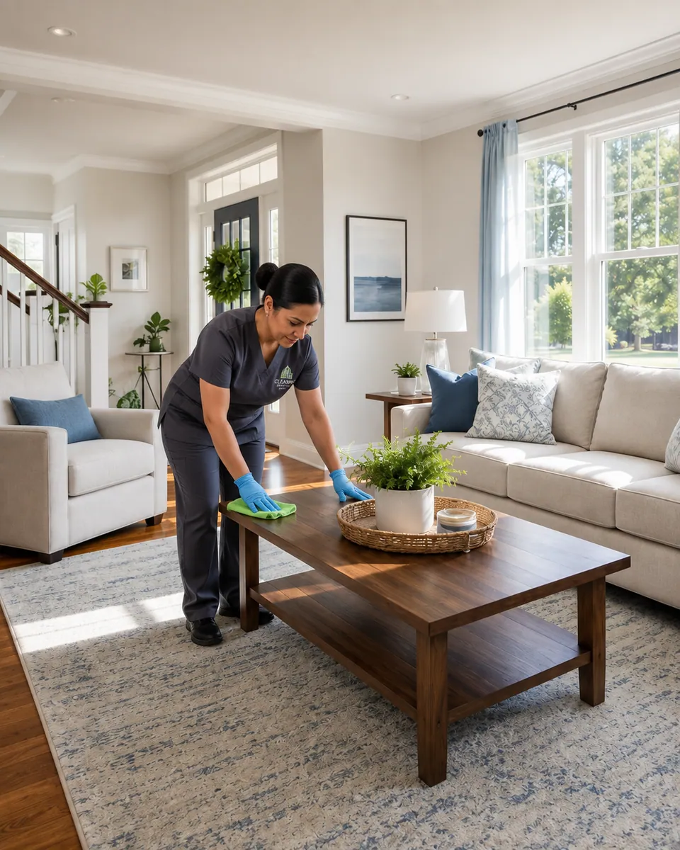 Cleaner working in a medium-sized home